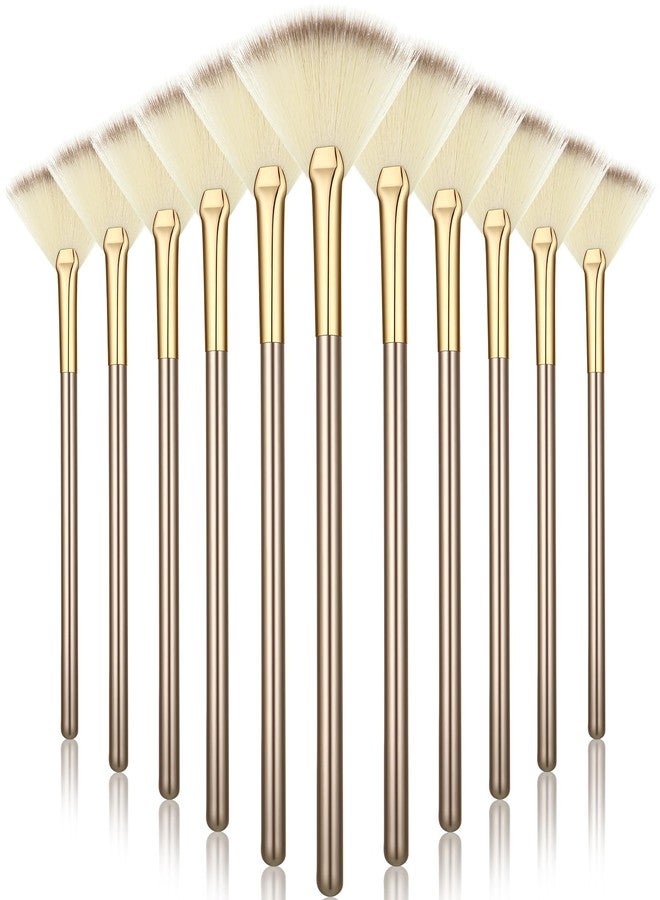Ziliny 12 Pcs Soft Facial Fan Brush Blush Makeup Brush Face Mask Acid Applicator Multi Use Cosmetic Tools for Peel Mask Makeup for Mud Cream(Champagne) - Image 1